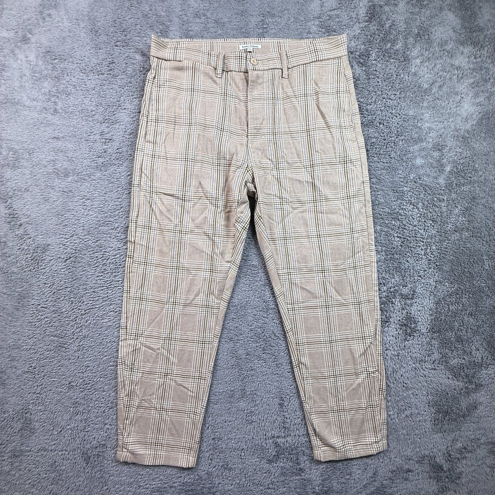 Banks Journal Mens 32 Downtown Check Cropped Chino Pants Beige Plaid Cotton